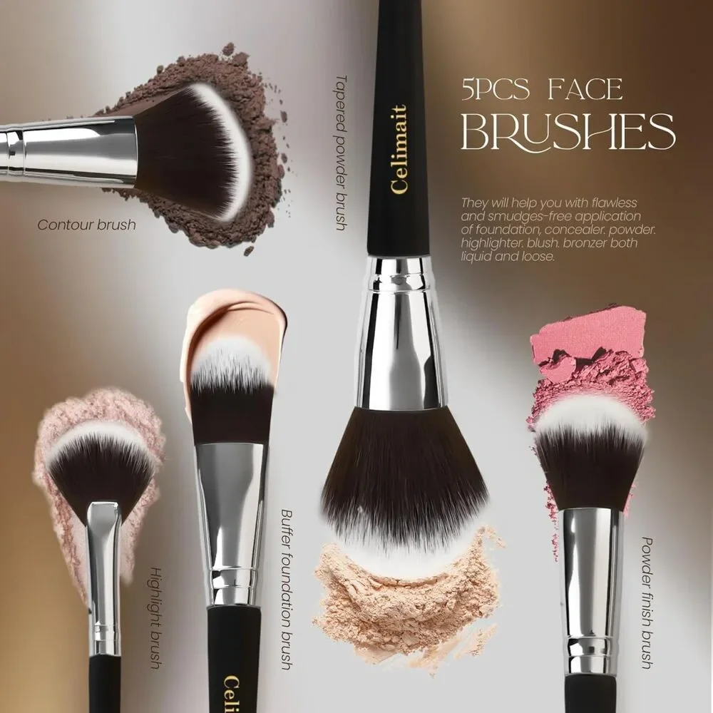 12 Piece Black Professional Soft Synthetic Bristles Makeup Brushes Set With Case